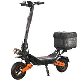 Black and orange electric scooter with a storage box