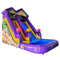 Colorful inflatable slide with pool