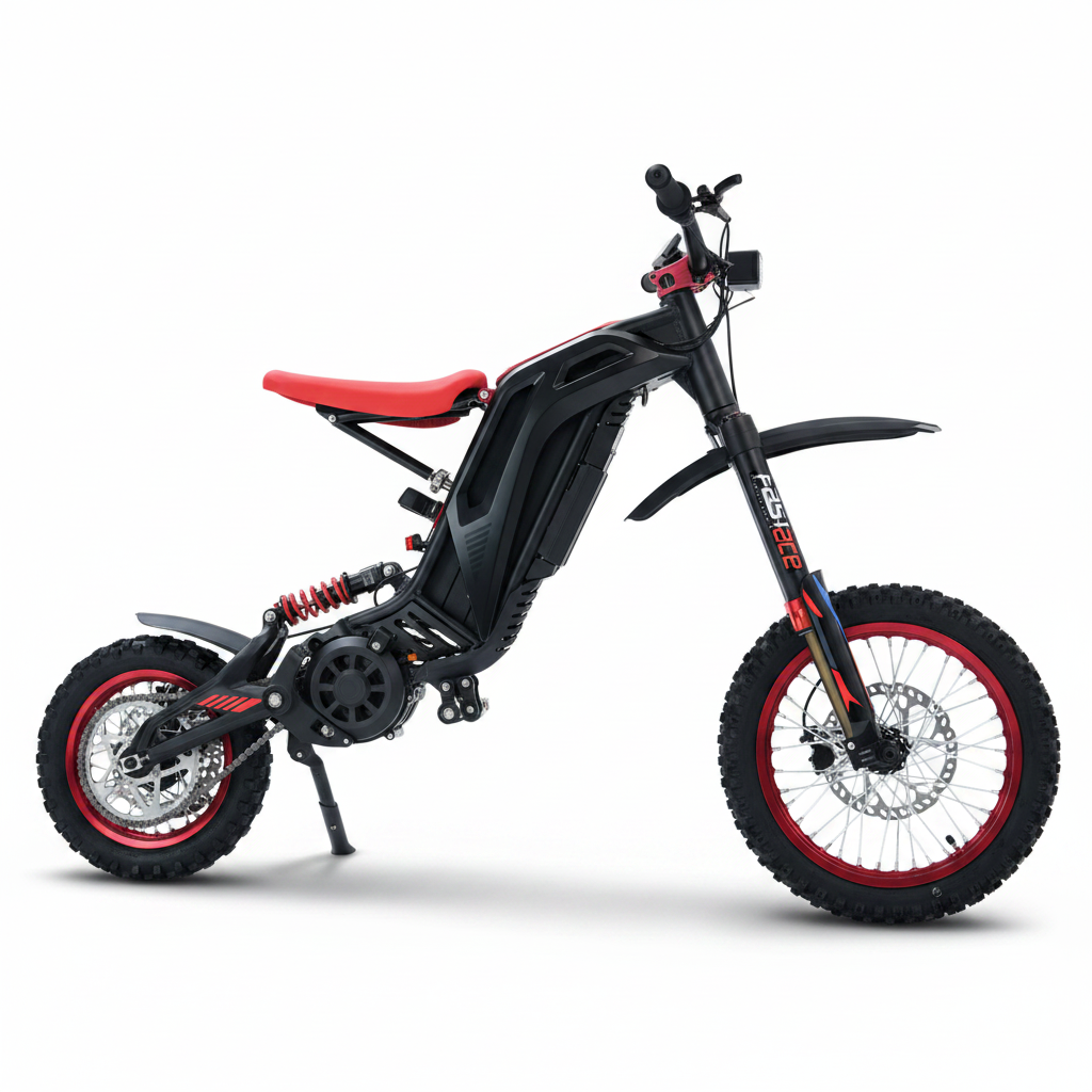 Black and red 79BIKE Viper S Electric Dirt Bike with seat
