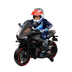 Megastar Ride on 12 v Victor Kids Electric Motorbike with training wheels-Black
