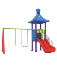 Pavilion Playset With Double Swings, Slides & Steps For Kids