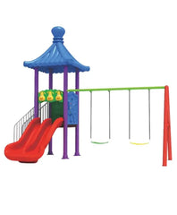 Pavilion Playset With Double Swings, Slides & Steps For Kids