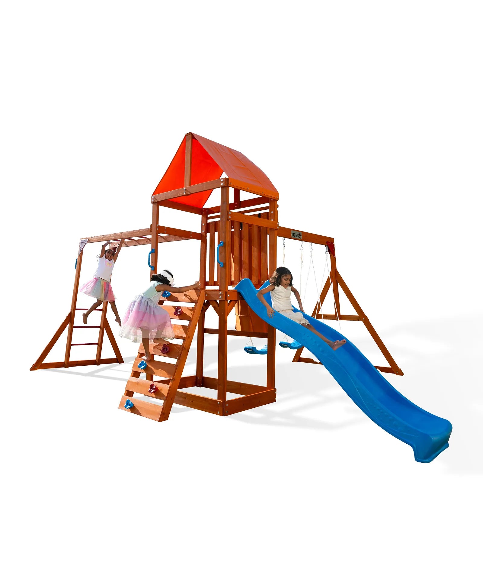 Megastars Dynamic Sports Olympia Wooden Swing Set and Monkey Bars with 8' Slide