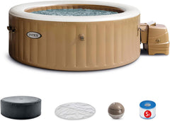 INTEX PureSpa 4 Person Bubble Massage Inflatable Hot Tub Spa Bundled and Adjustable Headrest