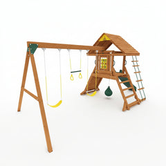 Kiddoro Hilltop Heights treehouse Swing Set with climbing rope and trapeze bars