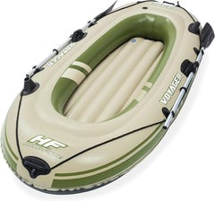 Inflatable boat with green and beige design