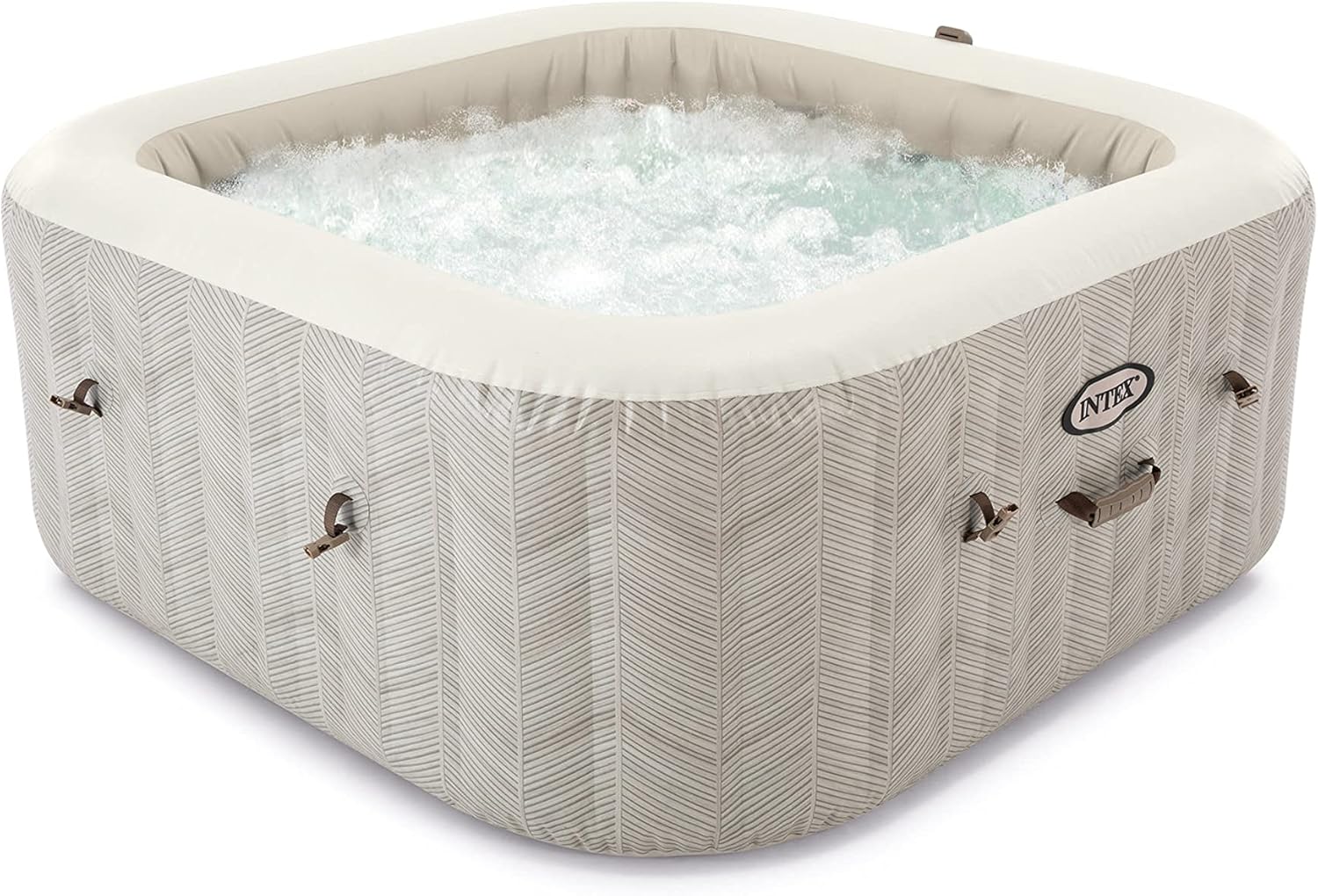 Intex 28446EX - PureSpa Chevron Deluxe Square 4 Seater Inflatable Hot Tub, 140 Jets, Heating, PVC, Multicoloured, 175 x 175 x 71 cm