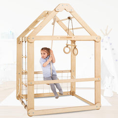 Wooden Playhouse with Swing Set, Rope Ladder