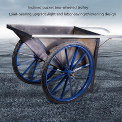 An inclined bucket two-wheeled trolley with a metal body