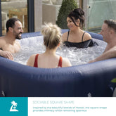 Lay-Z-Spa Hawaii Hot Tub, 140 AirJet Massage System Inflatable Spa with Freeze Shield Technology and Sociable Square Shape, 4-6 Person, Blue