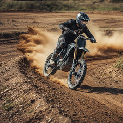 A person rides on Altis Sigma MX 23kW high-performance electric dirt bike 23 kW Motor Off Road Electric Motorcycle