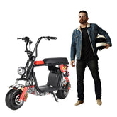 Electric Fat tyre harley scooter long seat & removable battery- black white mix color