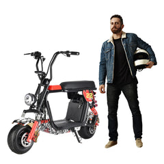 Electric Fat tyre harley scooter long seat & removable battery- black white mix color