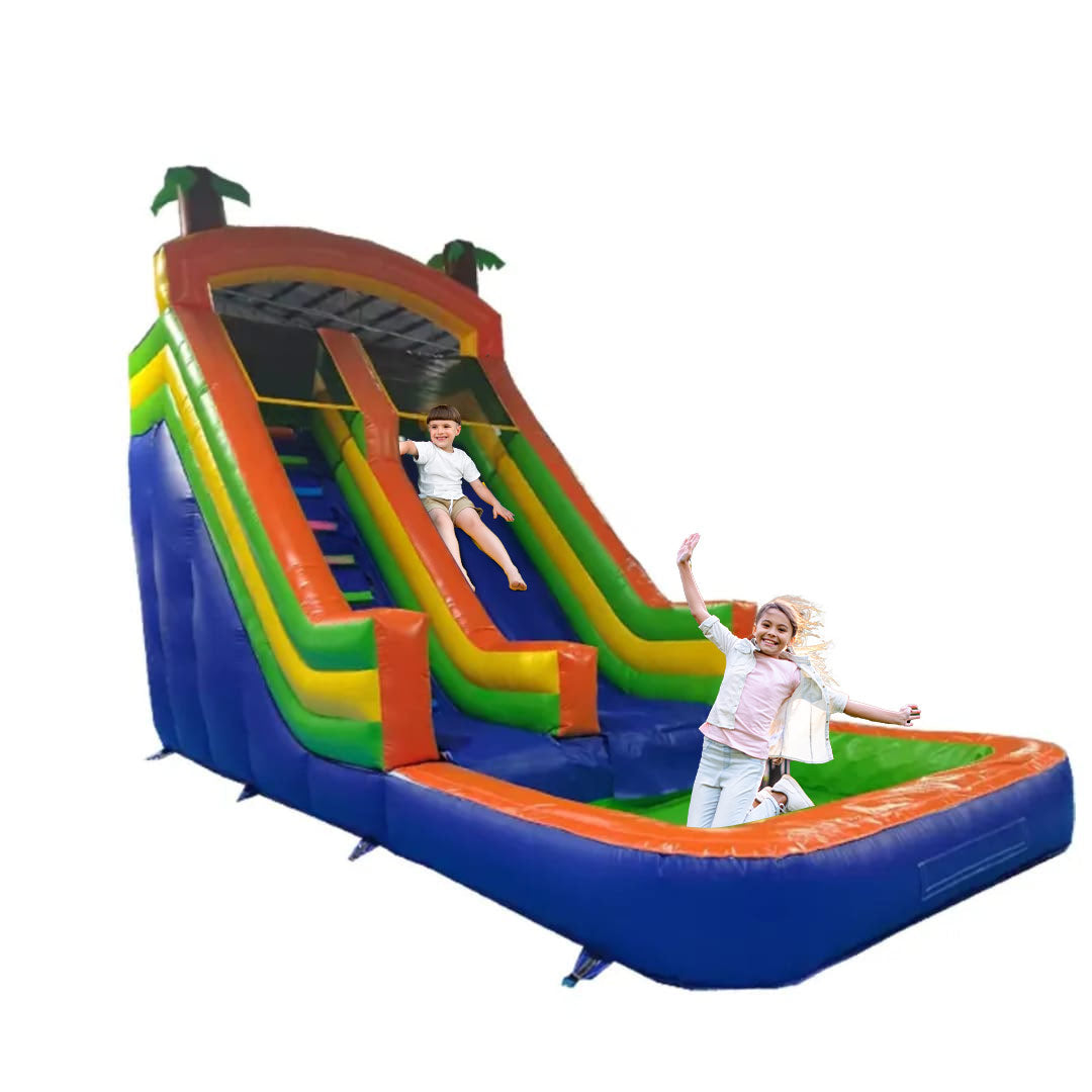 Megastar Inflatable Palm Paradise Double Slide Water Park Outdoor Backyard Water Slide For water play -7 x 4.5 x 6 M