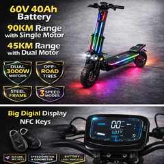 Megawheels Electric Scooter Night Fury Pro 60V 40AH Battery Dual Motor 6000 Watt Motor Power long range and High speed Speed 90 Km/h