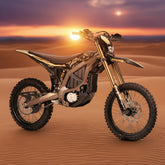 Off-road motorcycle on dunes with a sunset