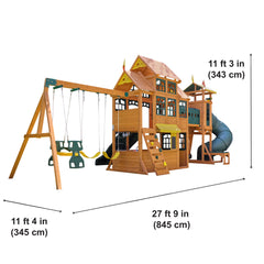 KidKraft Bear Cave Lodge Swing Set with 2 Swings and Tunnel dimensions
