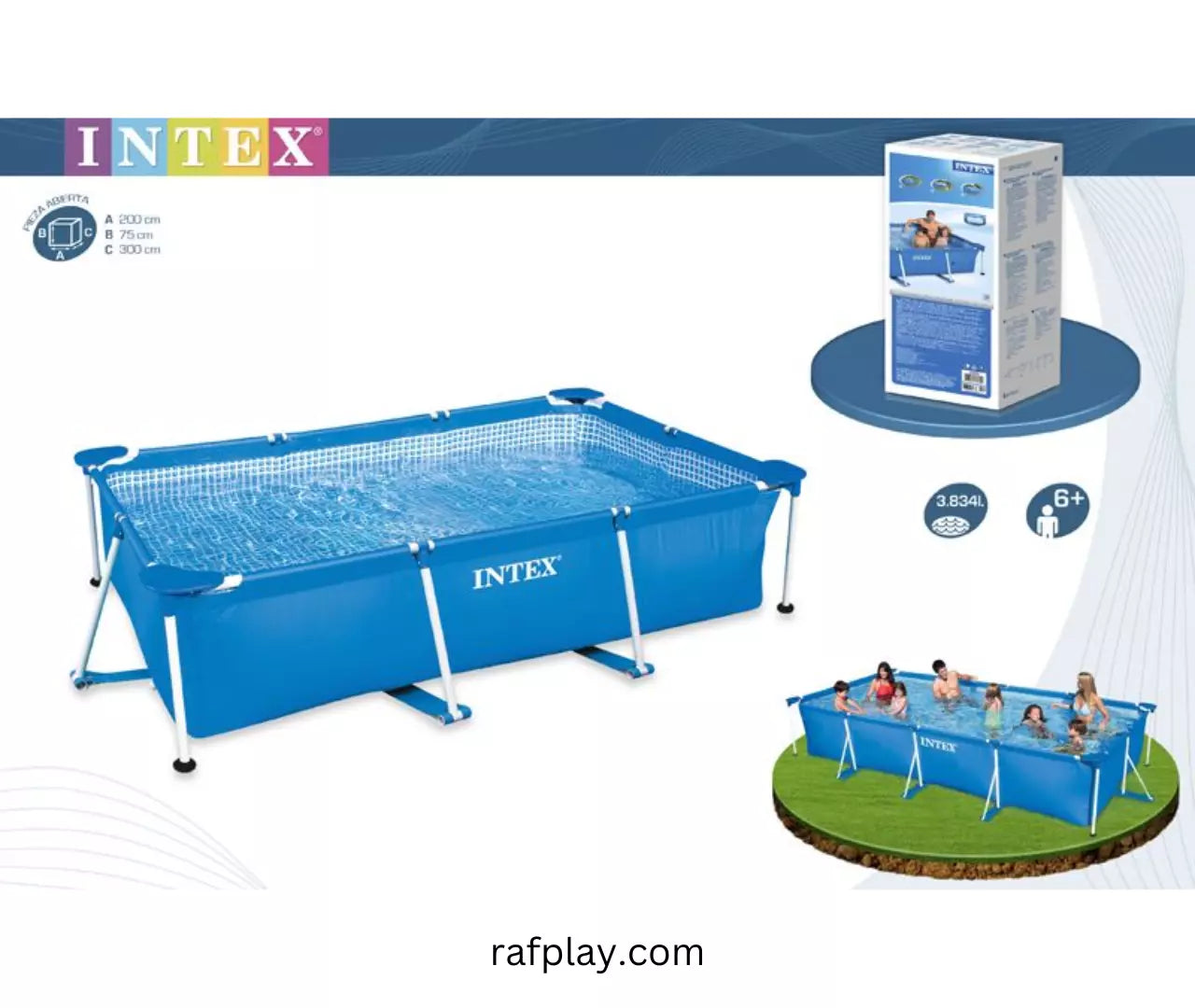 INTEX Steel Frame Rectangular Pool ( 3.0x2.0x0.75MT )