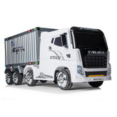 A white Battery Powered Towing Container Electric Ride-On Truck with Remote Control