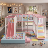 Multi Colour Pink,blue ,white customised Megastar Kidzora Mega indoor soft Play Arena – Premium Kids Indoor Playground with Slide, Ball Pit & Basketball Hoop, 6.0m × 5.0m × 2.5m