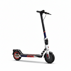 White electric scooter with black handlebars and red accents