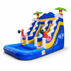 Colourful Tropical Flamingo Jumping House Water Slide With Double Slide And Pool