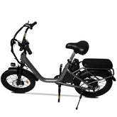 Grey electric bike with black seat and tyres