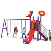 مجموعة أرجوحة Megastar Big Backyard ومنزل لعب معدني ثلاثي منزلق