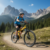 A woman rides on a Foldable Mountain Bike