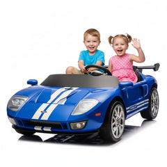 Ride on Toy for Kids Licensed Ford GT Blue Electric Car with 2 Kids