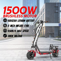 Fat tire foldable electric scooter 48 v with led smart lights - Flame red