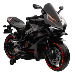 Megastar Ride on 12 v Victor Kids Electric Motorbike with training wheels-Black