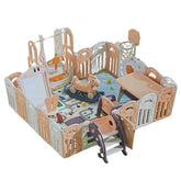 Megastar Deluxe Large Play Pen with Multi-Functional Features & Activities-174*138*65cm-whitebrown