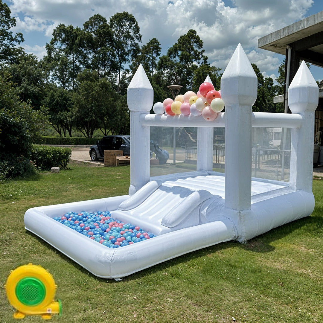 Megastar Portable White Bounce House With Slide and Ball Pit Multifunctional Inflatable Bouncer for Kids(13 * 8 * 8FT, With Air Blower