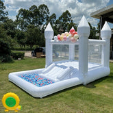 Megastar Portable White Bounce House With Slide and Ball Pit Multifunctional Inflatable Bouncer for Kids(13 * 8 * 8FT, With Air Blower