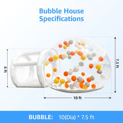 Megastar Bubble House Inflatable Bubble Tent, Bubble House Kids Party Clear Dome Balloon Garden Tent, 10FT Dia Bubble, 6FT Tunnel