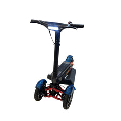 Front View of Three-wheeled scooter with blue accents