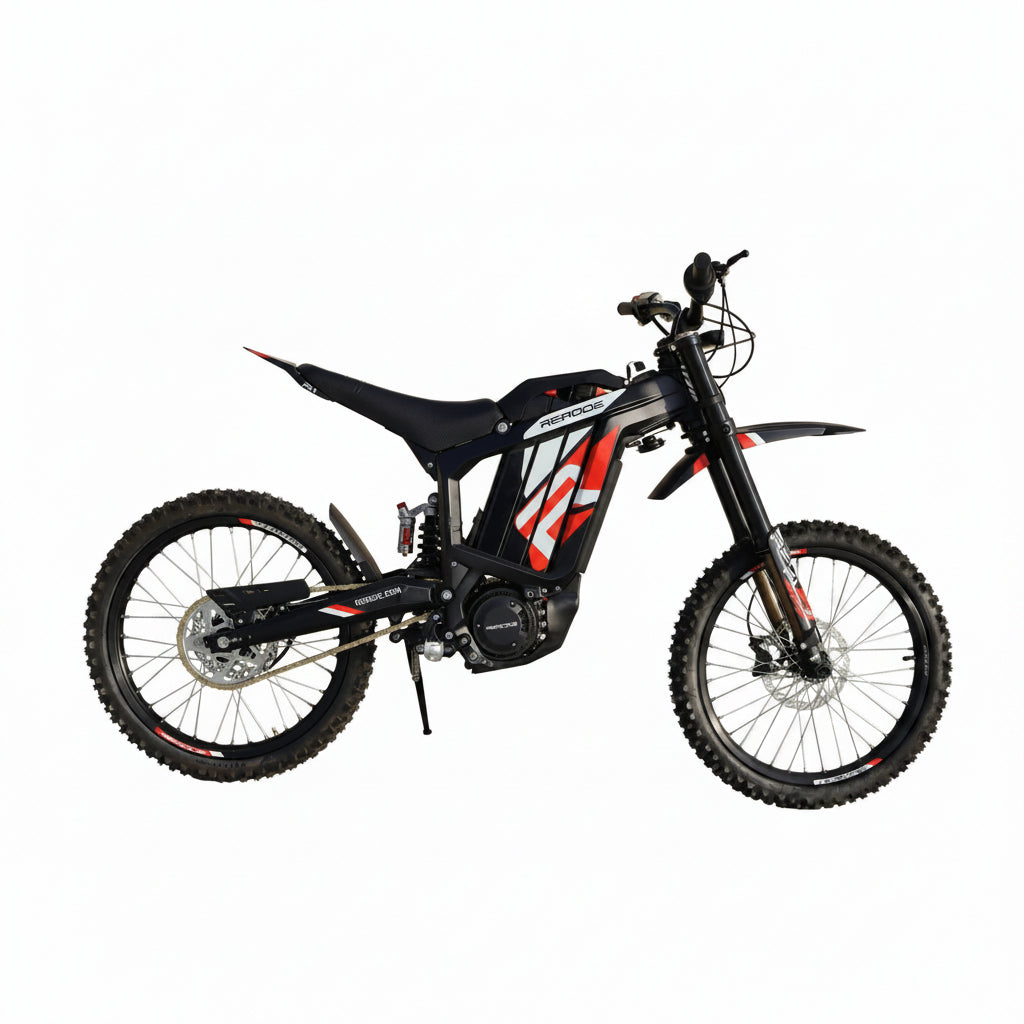 Black electric Pit bike with red and white design