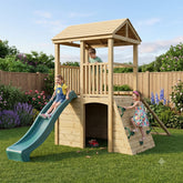 Kids Enjoy Wooden Climbing Frame for Kids and Wave Slide PlaySet
