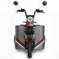 Front View of Three-wheeled motorbike with a sidecar