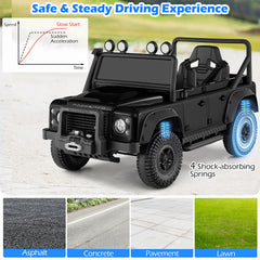 Black toy jeep on a road surface, featuring