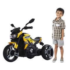 Megastar Ride on 12 v Unicorn Ninja three wheels motortrike-yellow