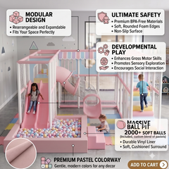 Multi Colour Pink,blue ,white Megastar Kidzora Mega Play Arena with features – Premium Kids Indoor Playground with Slide, Ball Pit & Basketball Hoop, 6.0m × 5.0m × 2.5m