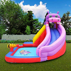 Megastar Inflatable Deluxe Hippo & Dipper Water spray N Slide Bouncer for Kids