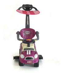 Baby push car with parental handle and canopy in purple color