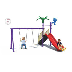 Outdoor Metal Shine n shine Play Twin Swings and slide With stairs