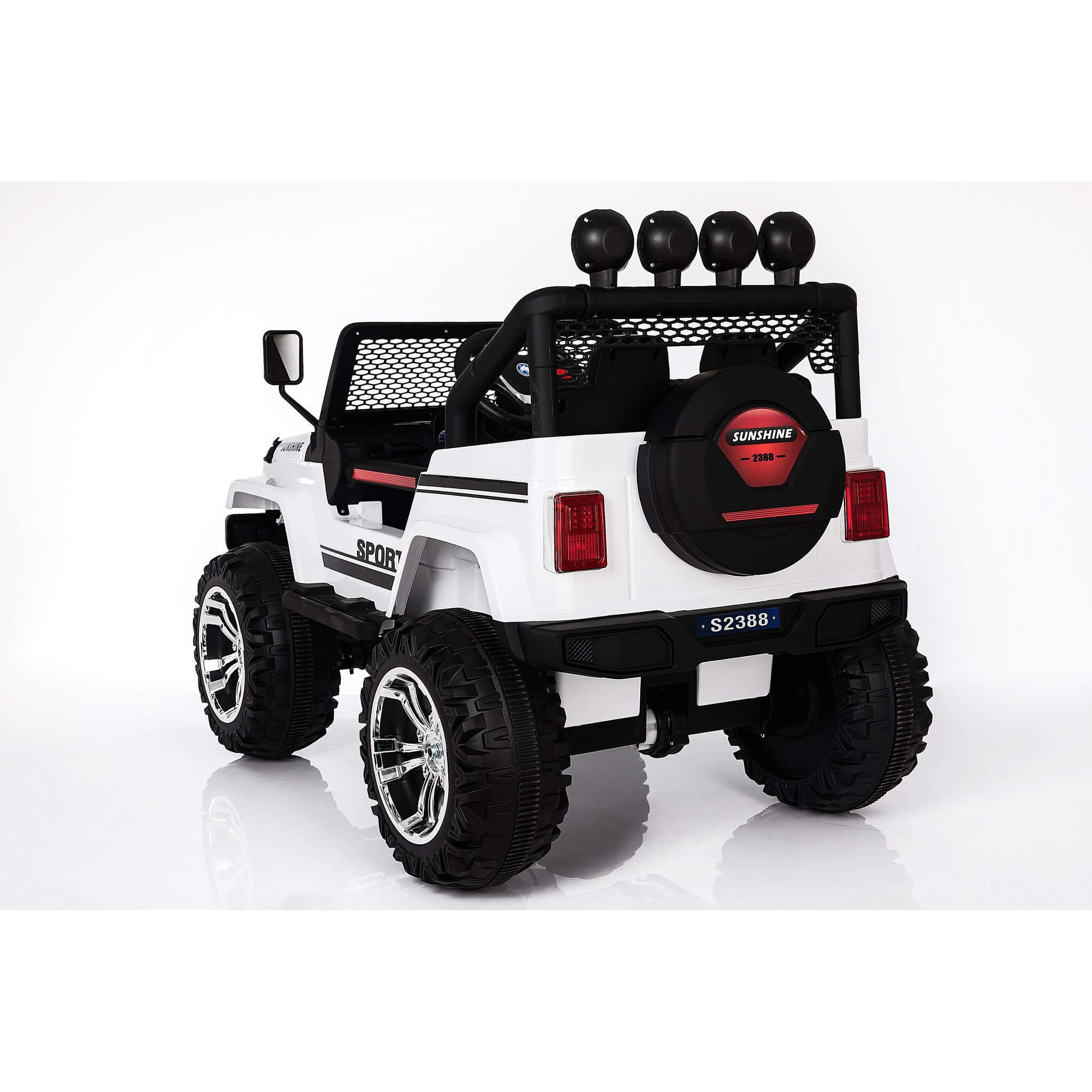 White Ride on SUV Wrangler Style 2-Seats Jeep For kids 12V Back Side
