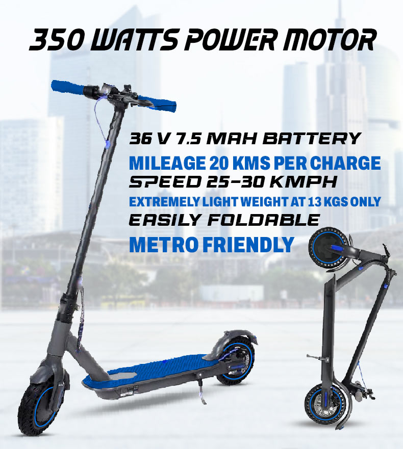 Foldable electric lightweight scooter 36 v battery - blue