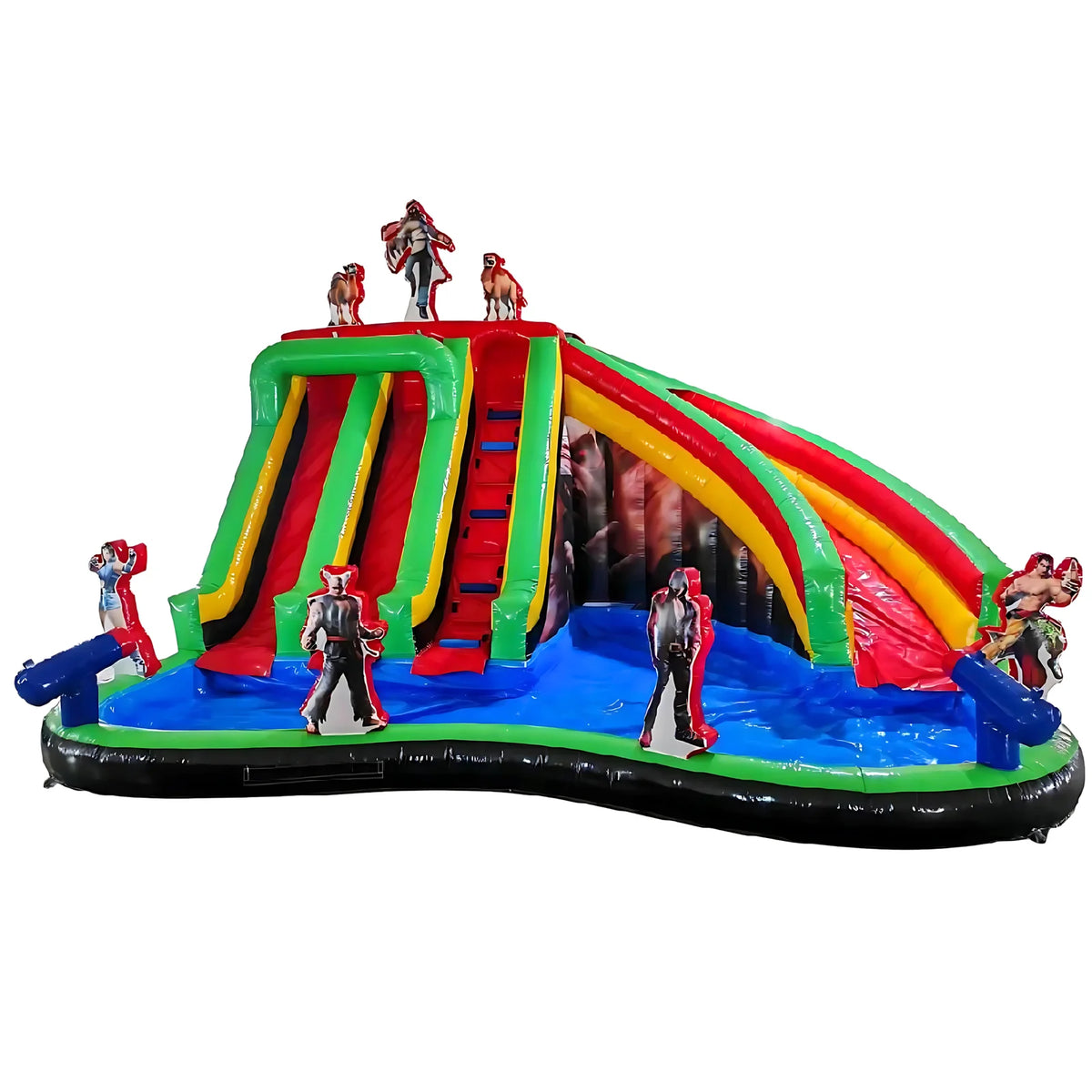 Megastar Wrestling Themed Water Park, Inflatable Outdoor Backyard Water Slide Splash Bouncer for Kids -8 x 7 x 6 M