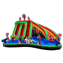 Megastar Wrestling Themed Water Park, Inflatable Outdoor Backyard Water Slide Splash Bouncer for Kids -8 x 7 x 6 M